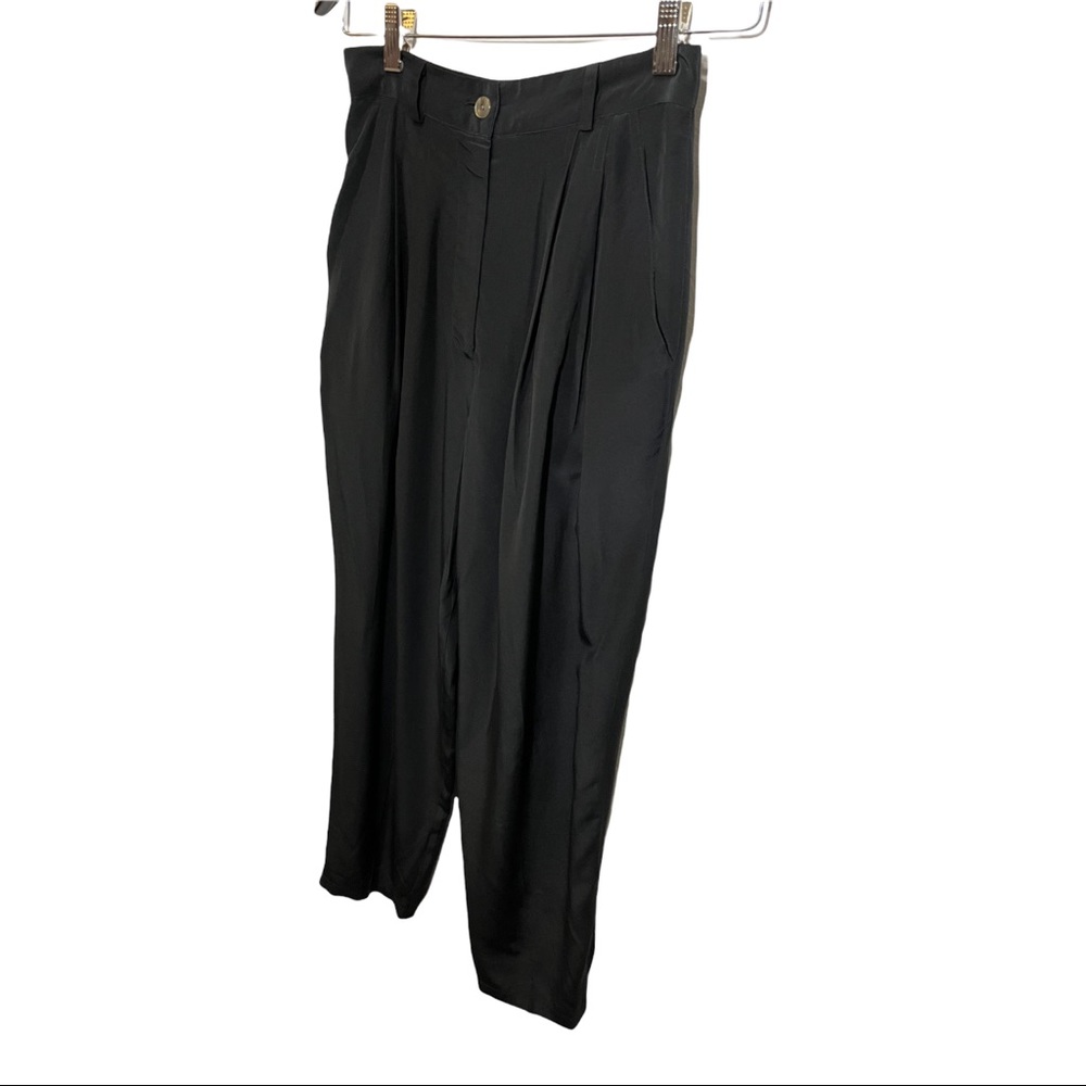 EXPRESS PURE SILK BLACK PLEATED FRONT BUTTON ZIP FLY DRESS PANT SIZE 1/2